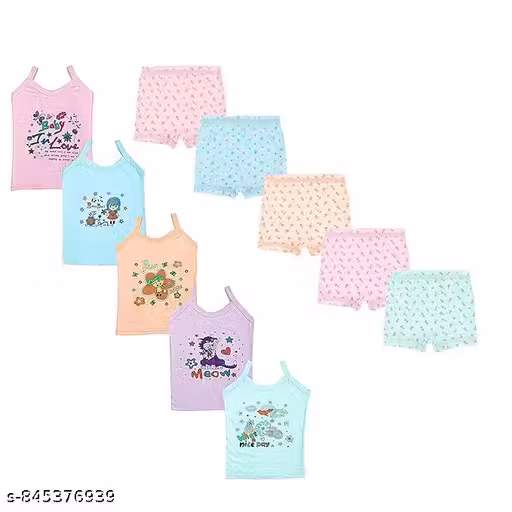 Baby Girld Kids Printed Cotton Camisole & Bloomers Combo | Summer Innerwear Sleeveless Undershirts Sando Ganji Camisole | Girls Brief Hipster Knickers | Pack of 12
