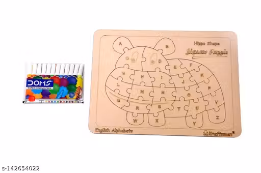 Trade Globe Wooden Educational Learning Shape Sorter Jigsaw Puzzle Cutouts Blocks for Preschool Montessori Toddlers Kids Hippo Themed Identification Tray Board Game with Color kit Included