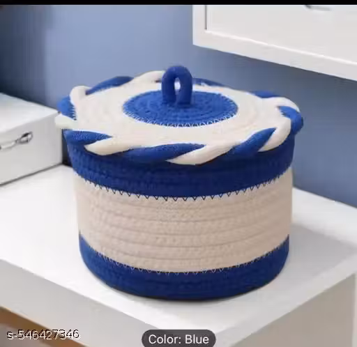 Tamanna Tech Evil Eye Multi-Purpose Essential Jute Basket with Lid Blue Color Storage Baskets For Bathroom Living room & Kitchen Organiser vanity first aid (Pack of 1)