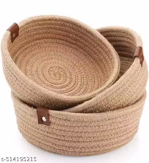 Tamanna Tech Mini Rope Storage Natural Handwoven Jute Shelf Basket For Your Home & Kitchen (Small ,Medium ,Large) - Pack of 3 (SET OF 3,