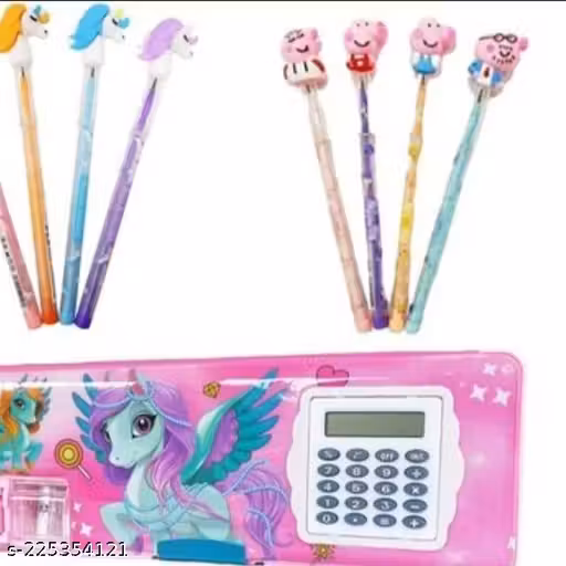 Stationery Combo - Pencil Box for Girls with 8 pens ( set of 9)