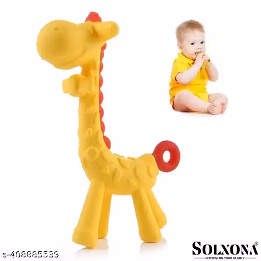 Solxona® Silicone Giraffe Baby Teether Toy, for 3 Months Above Gums Pain Relief Teether (Yellow)