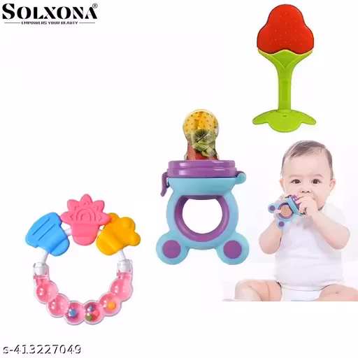 Solxona® Toy plus fruit nibbler 'Fruit Teether for kids combo pack{pack of 3 }