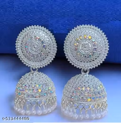 New Latest, Stylish, Latest, Traditional, AmericanDiamond Earrings for Women White/Silver Plated High Grade Authentic White AD Studded Jhumka/Jhumki Earrings for Women and Girls.