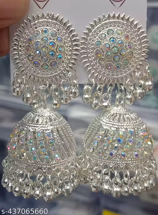 Traditional, & High Quality Silver American Diamond, Stylish Jhumka/Jhumki Earring for Girls and Women's
