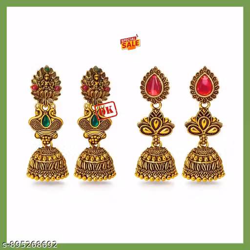 Pack of 2 Jhumka Earrings for Women | Gold Plated Traditional Earrings Set