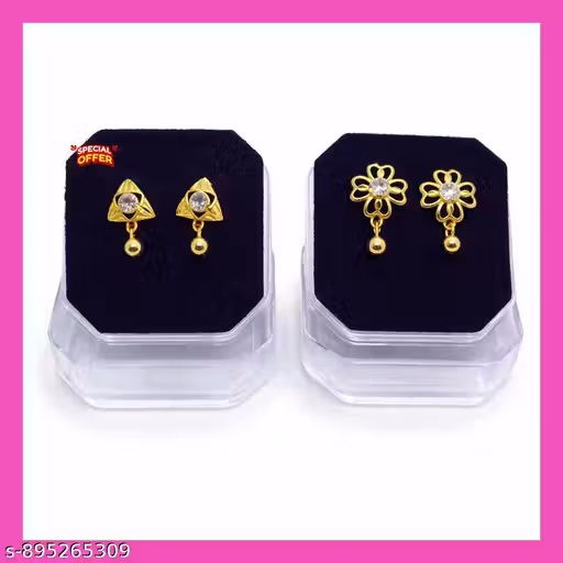 Elegant Gold Earrings Combo for Women (2 Pair) | Floral & Geometric Drop Design | Trendy Daily Wear Jewellery