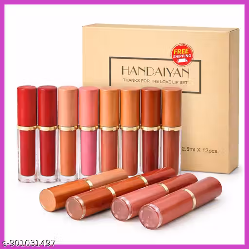 12 Pcs Liquid Lipstick Combo Set | Matte Finish Multi Shade Lip Kit for Women | Pink Red Collection