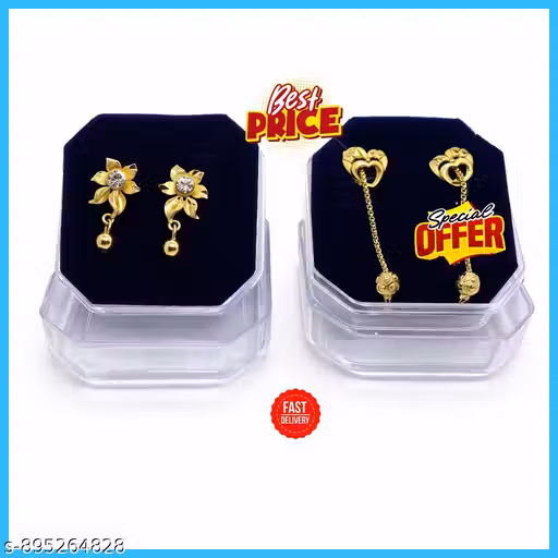 Pack of 2 Gold Earrings Combo | Flower & Heart Design Drop Earrings | Lightweight Jewellery for Women