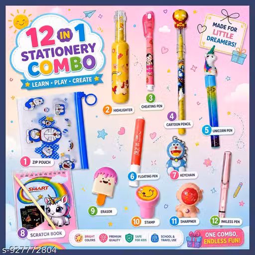 Pencil Box Combo Offer | 12-in-1 Kids Stationery Combo Set with Pouch
