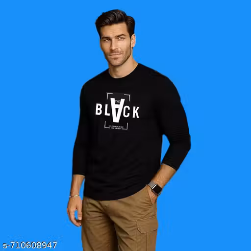 Men Trendy Black Round Neck Tee