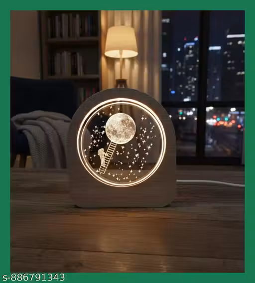 3D Acrylic lunar landing Semi LED Night Light – Warm White with Durable Plastic Base, Decorative Table Lamp for Bedroom, Living Room, Kids Room, Study & Home Décor Gifting
