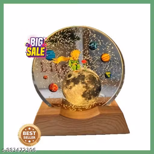 SK 3D Crystal Ball LED Night Lamp with Wooden Base | Little Prince Galaxy Moon Lamp for Bedroom, Kids Room & Home Decorv