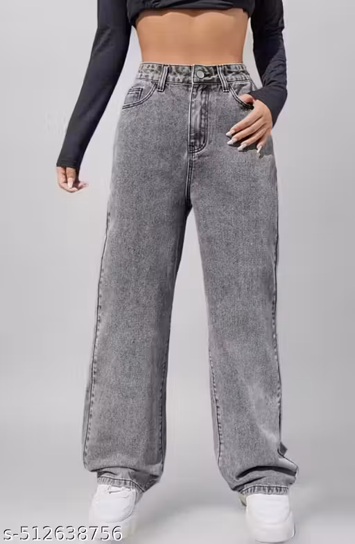 Women's stylish & trending straight fit loose fit grey jeans