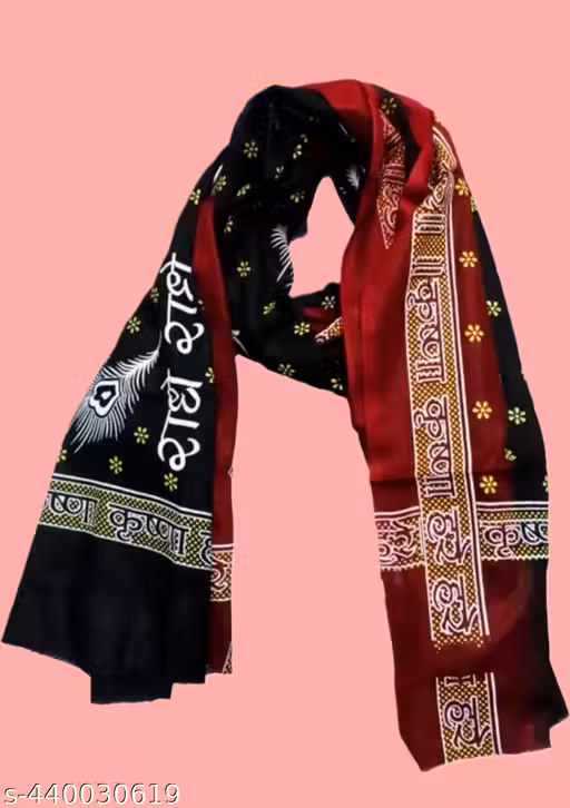 MPF 100% Cotton 3D Printed Radhee Black & Red Gamcha Scarf (Pack of 1)