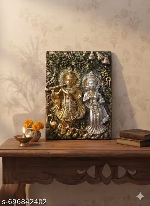 Radha Krishna Decorative Wall Hanging (23×30 cm Plastic, Multicolor Showpiece) Ideal for home decor, pooja room, gifting & spiritual spaces