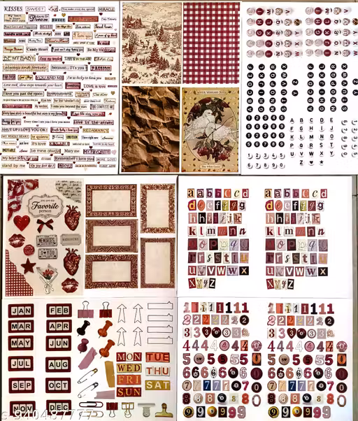 561 Mega Bundle DIY, Love Scrapbook Stickers, A4x7 Sheet | Cute Romantic Aesthetic Stickers for Journal, DIY & Gift Decoration