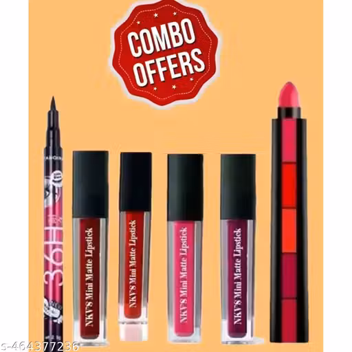 Professional Multicolor Combo of Red Edition Lipsticks (pack of 01) and 36 H waterproof long-lasting Eyeliner Pencil (pack of 01) and The Red Edition 5 in 1 (pack of 01)