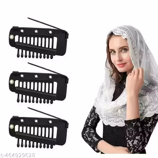 3pcs Chunni Clips with Safety Pins, Strong Chunni Grip Dupatta Setting Clips Indian for Woman Black Black color Metal Juttu clipu / Jada