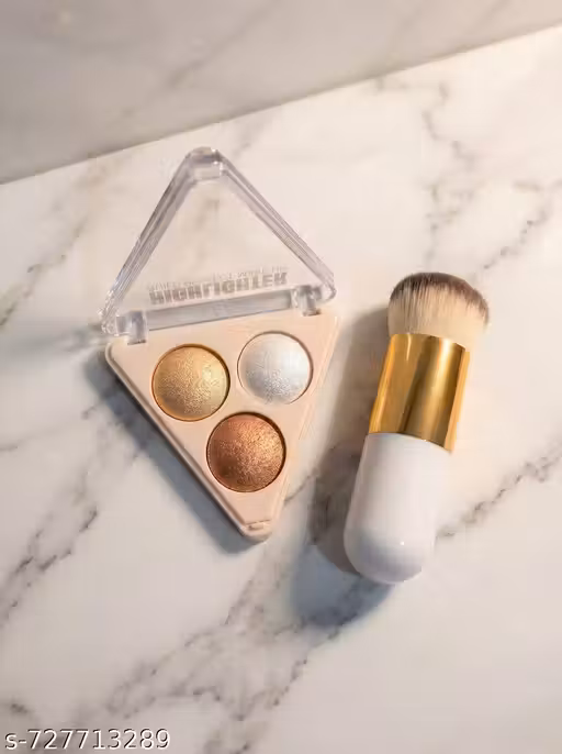 3 in 1 Face Highlighter Palette with Brush | Pearl Rose Gold Glow Kit | Illuminating Face Highlighter Trio with Brush | Long Lasting Shimmer