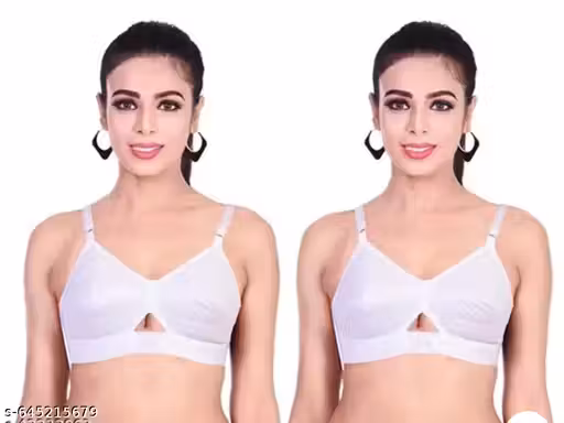 Women's Soft Cotton Full Coverage Non-Padded Everyday Saree Bra (Pack of 2, White)