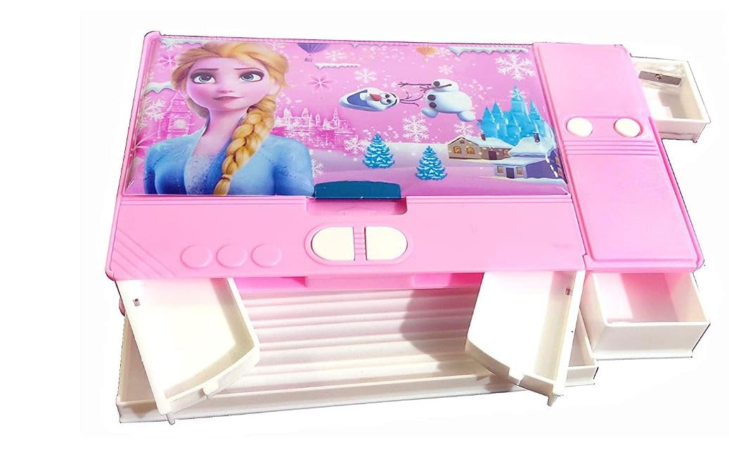 B INIK Jumbo Pencil Box with Compartments, Pink, Multi-Function Stationery Organizer for Kids