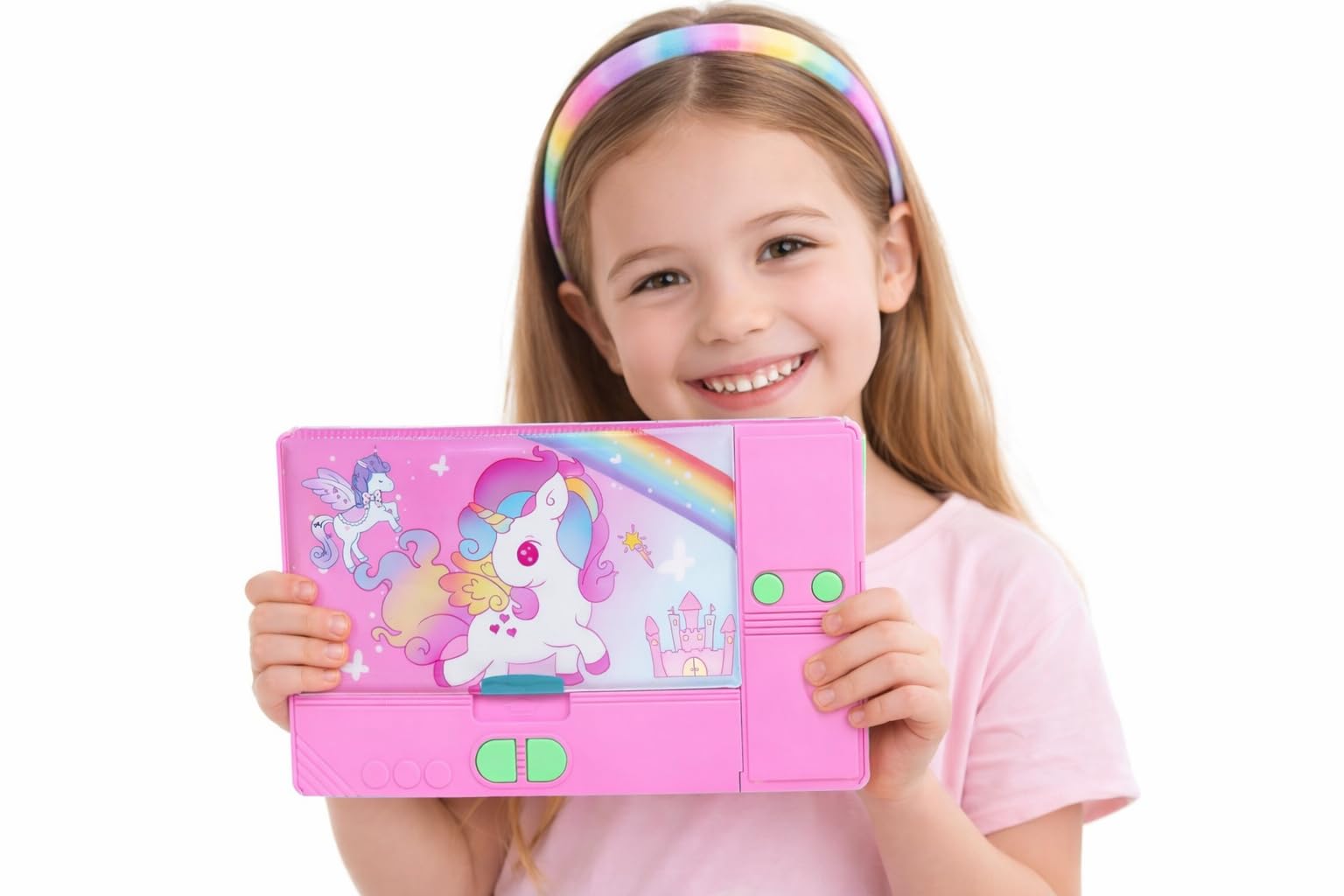 B INIK Pencil Box, Pink, Multi-Compartment with Sharpener, Hard Shell Plastic, Jumbo Size For Girls