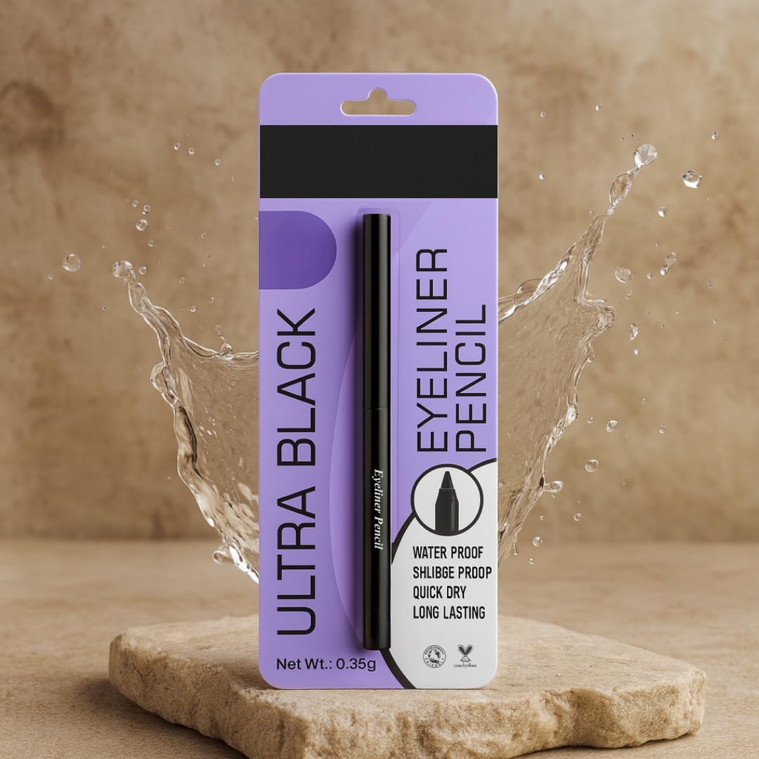 B INIK Smudge Proof, Quick Dry, Ultra Black Eyeliner Pencil, Waterproof, Long Lasting, Matte Finish, 0.35g