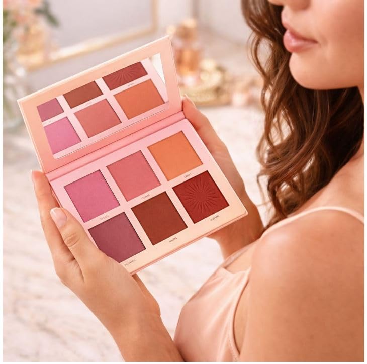 B INIK Multi-Colour Blush Palette, 6 Shades Pressed Powder Palette, Buildable Coverage, 40g