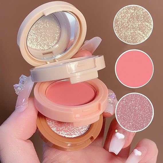B INIK Face 3 IN 1 Blush, Highlighter Bronzer, Shimmer and Matte Finish, Pressed Powder