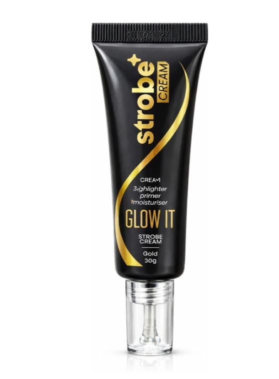 B INIK Strobe Cream 3-in-1 Highlighter, Primer and Moisturiser, Multipurpose Cream, Dewy Glazed Instant Glow, Highlighter for Face (Gold) 30g