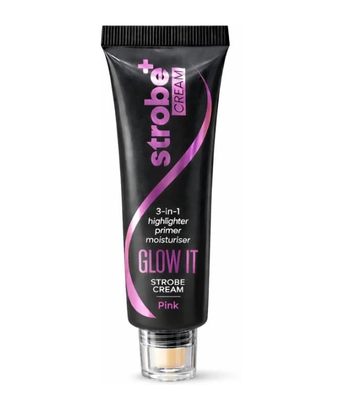 B INIK Strobe Cream 3-in-1 Highlighter, Primer and Moisturiser, Multipurpose Cream, Dewy Glazed Instant Glow, Highlighter for Face (Pink) 30g