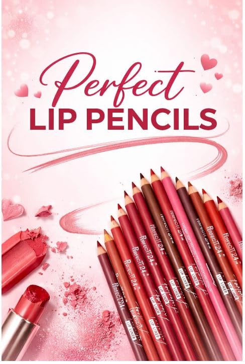 B INIK Lip Pencils Multi-Colour Matte Lip Liner Set, 12 Shades Including Nude Pink Mauve Brown Burgundy Red Coral Rose, Long Lasting Smudge Proof, 12 Count