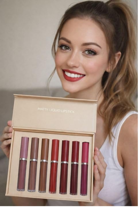 B INIK Matte Liquid Lipstick Set, 6 Piece Collection with Pink Nude Brown Red Burgundy Fuchsia Shades, Long Lasting High Pigmentation, Gift Box