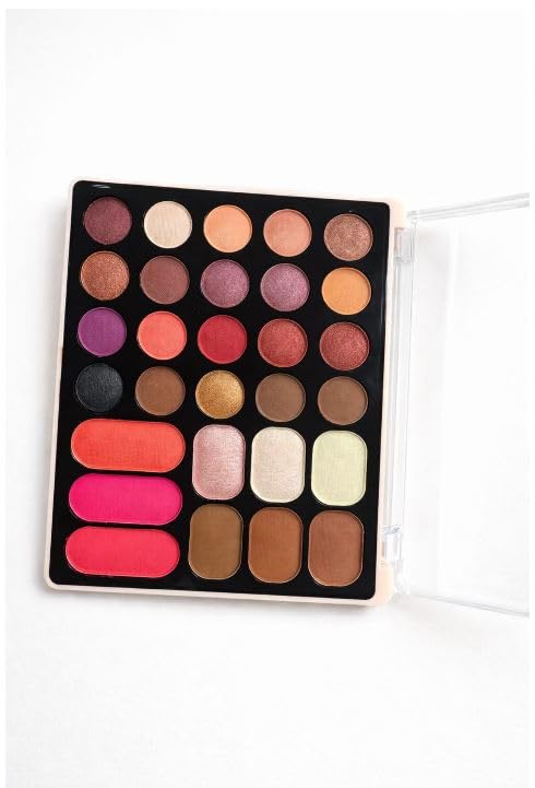 B INIK Multi-Colour Eyeshadow Palette with Blush, Matte Shimmer Glitter Finish, Coral Pink Rose Gold Peach Yellow Orange Brown, Powder Form, for Women