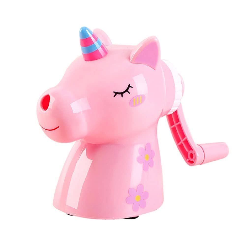 B INIK Unicorn Manual Pencil Sharpener with Hand Crank, Decorative Desk Accessory for Kids, Plastic, Floral Design (RANDOM COLOUR)