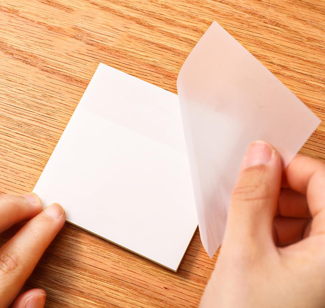 B INIK Transparent White Self-Stick Notes, Rectangular, 7.6 cm, 200 Count, Repositionable with Residue-free Removal (pack of 50x4pack=200 notes)