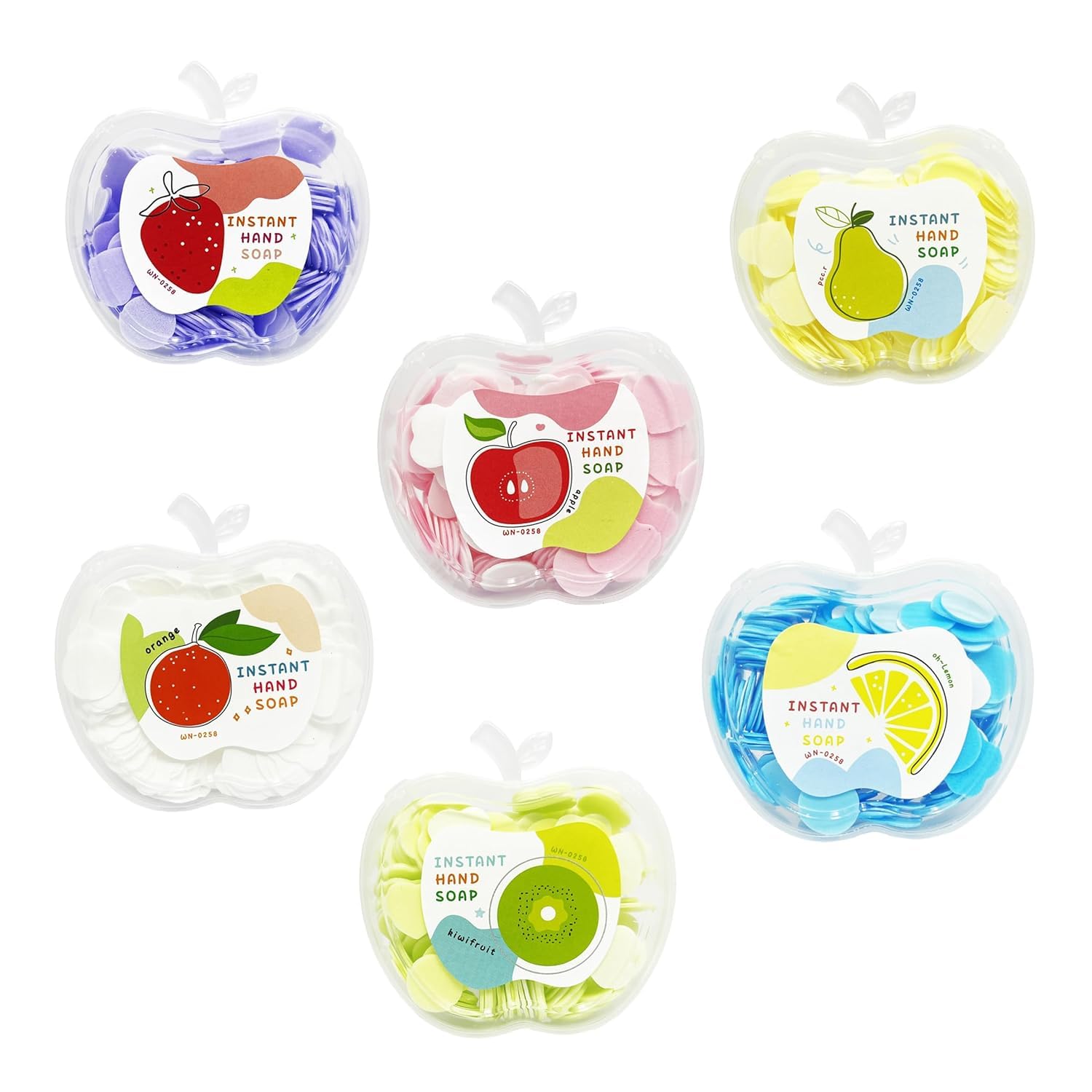 B INIK Portable Paper Soap Sheets in Fruit-Shaped Containers, 6 Pack, Disposable Hand Washing Sheets