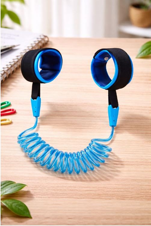 B INIK Kids Safety Wrist Link, Anti-Lost Wristband, Coiled Leash with Padded Cuffs, 150 cm Stretchable Cable For Kids