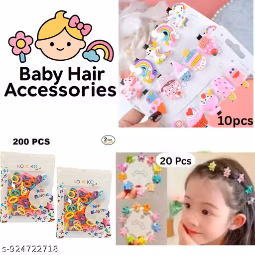 Kids Hair Accessories Combo Pack Of 230 pcs – Cartoon Hair Clips, Colorful Rubber Bands & Cute Hair Ties for Girls