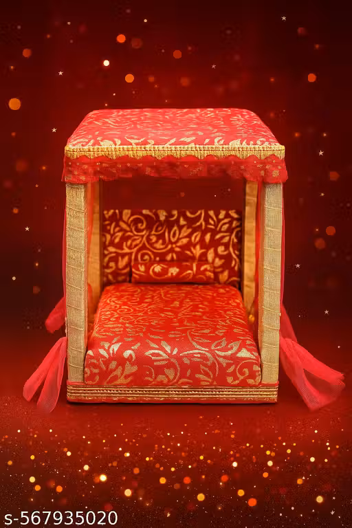 NEW ATTRACTIVE BED/SINGHASAN FOR BHAGWAN JI/KANHA JI/LADDO GOPAL JI (RED)
