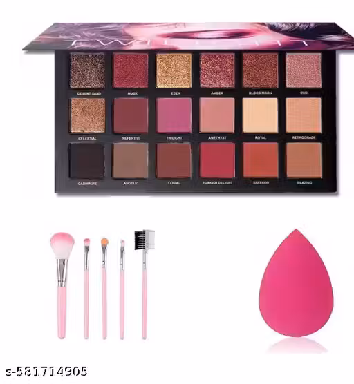 Rose Gold Textured Eyeshadow Palette ,Sponge Puff, 5 pcs brush set