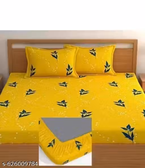 Fitted Bedsheet GLACE COTTON ELASIC BEDSHEET FOR DOUBLE BED WITH 2 PILLOW COVERS (SIZE OF BEDSHEET ;72*78 INCHES , SIZE OF PILLOW COVERS ;; 18*28 INCHES