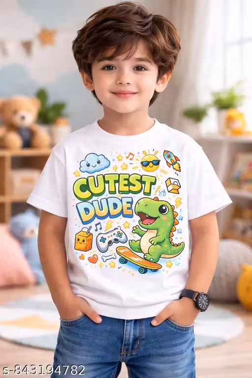 cutest dude printed tshirt| GRAPHIC PRINTED KIDS TSHIRT| kids t-shirt, boys graphic tee, cute printed t-shirt, white kids tshirt, dinosaur print tee, summer kids wear, casual kids clothing, stylish boys tshirt, comfortable kids wear, trendy kids fashion