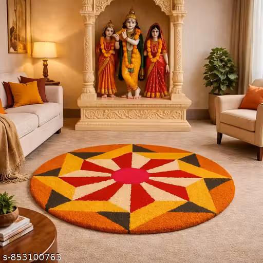 PREMIUM MULITICOLOR RANGOLI DOORMAT 24X24 INCHES -SOFT MICROFIBER - IDEAL FOR HOME DECOR AND POOJA MATE -BEST QUALITY MAT .