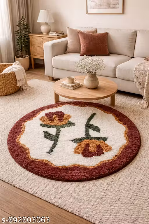 Floral Round Doormat - Soft Tufted Designer Rug.(50x50) Cm