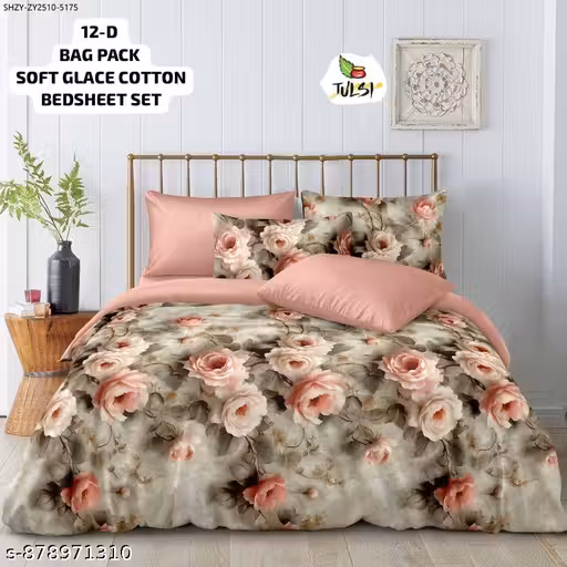 12D IMPORTED(12-D digital print bed sheet set) 3 PCS BEDSHEET SET ️ ⭐100% VALUE FOR ⭐1 PC JOINTLESS BEDSHEET(95×105INCHES) ⭐ 2 KING SIZE PILLOW COVERS(18*28INCHES) FABRIC - COTTON FEEL 100% HEAVY SOFT GLACE COTTON ⭐