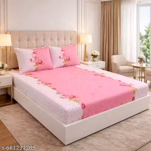 Fitted Bedsheet GLACE COTTON ELASIC BEDSHEET FOR DOUBLE BED WITH 2 PILLOW COVERS (SIZE OF BEDSHEET ;72*78 INCHES , SIZE OF PILLOW COVERS ;; 18*28 INCHES