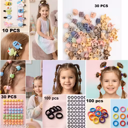 Combo of Hair Accessories Pack of 270pcs , 200 pcs rabbar band, 30 pcs hair beeds, 30 pcs hair cluter ,10 pcs unicorn pin for kids, best hair accessories combo for kids/girls