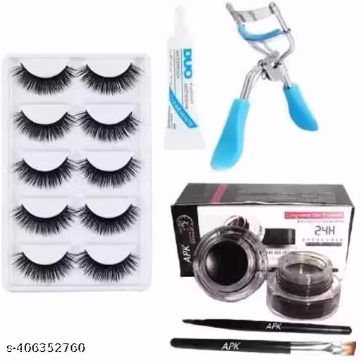 ASREET False Eyelashes-Set of 5, Eyelashes Glue & Eyelash Curler with Gel Eyeliner